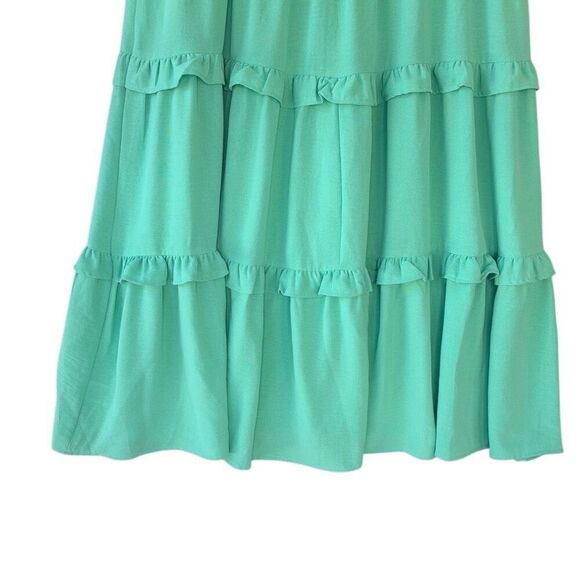 Umgee Emerald Green Ruffle Tiered Midi Flutter Sleeves V Neck Dress Women Small - Picture 7 of 10
